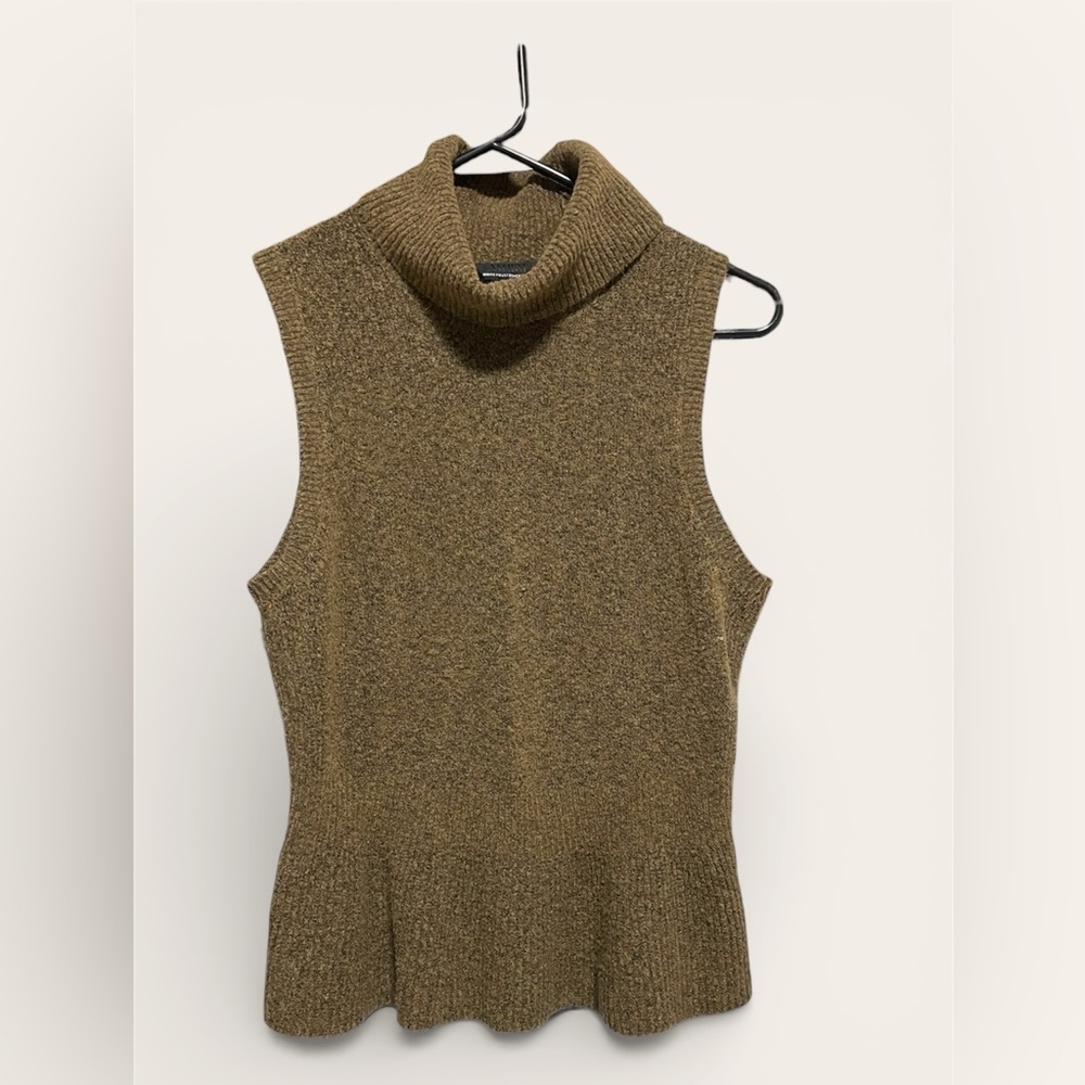 White House Black Market Olive/Brown Sleeveless Turtleneck Knit Sweater | Small